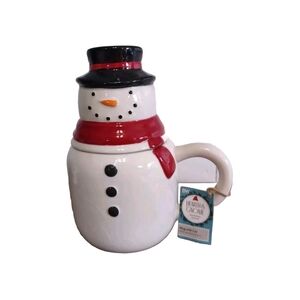 Hearth & Gnome Seasonal Goods Snowman Ceramic Mug With Lid Hand-painted